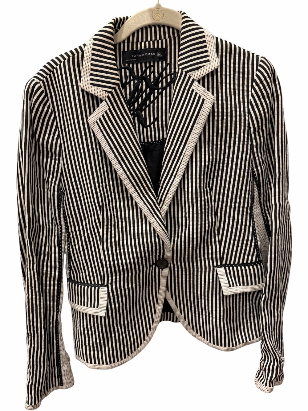 Zara Black and White Striped Tailored Blazer